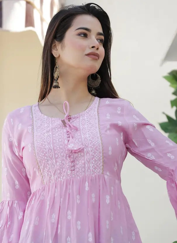 Pink Printed Cotton Straight Top